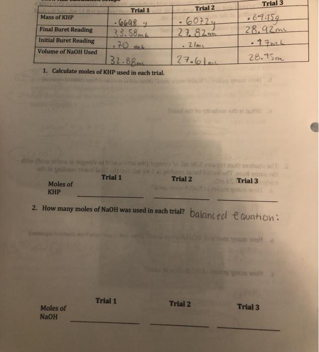 calculate the molarity of the naoh solution for each trial