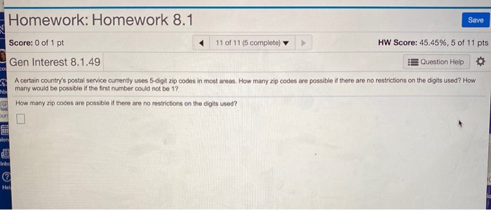 Solved Homework Homework 8 1 Save 11 Of 11 5 Complete Chegg Com