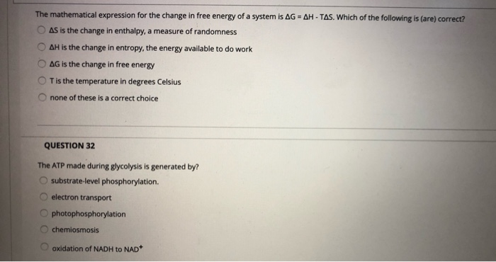 Solved The mathematical expression for the change in free | Chegg.com