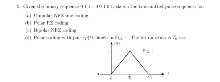 Solved 2. Given the binary sequence 011100101, sketch the | Chegg.com