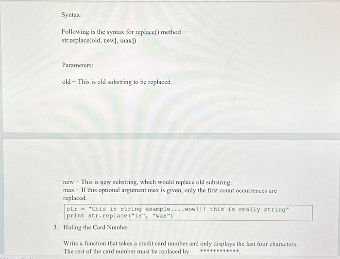 Solved S. Hiding the Card Number Write a function that takes | Chegg.com