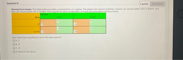Solved Question 9 1 points Normal Form Game: The table below | Chegg.com