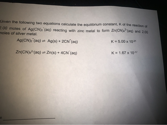 Solved Given the following two equations calculate the | Chegg.com