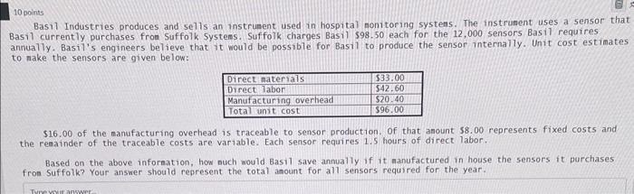 Solved Basil Industries produces and sel1s an instrubent Chegg