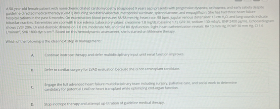 Solved A 50 -year-old female patient with nonischemic | Chegg.com