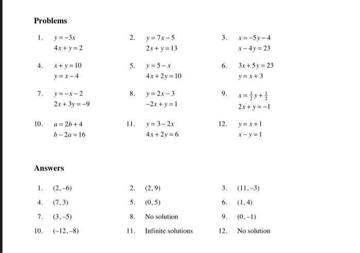 Solved Problems 1 2 3 Y 3x 4x Y 2 Y 7x 5 2x Y Chegg