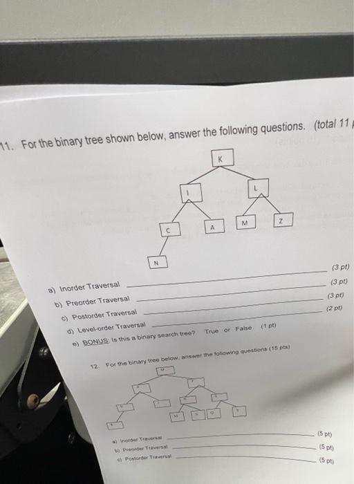 Solved 1. For the binary tree shown below, answer the | Chegg.com