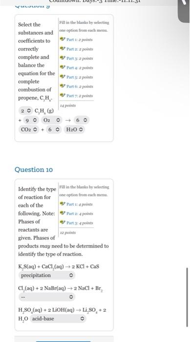 Solved Question 10 Identify the type of reaction for each of | Chegg.com