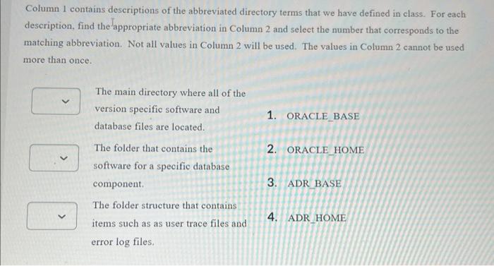 Solved Column 1 contains descriptions of the abbreviated Chegg