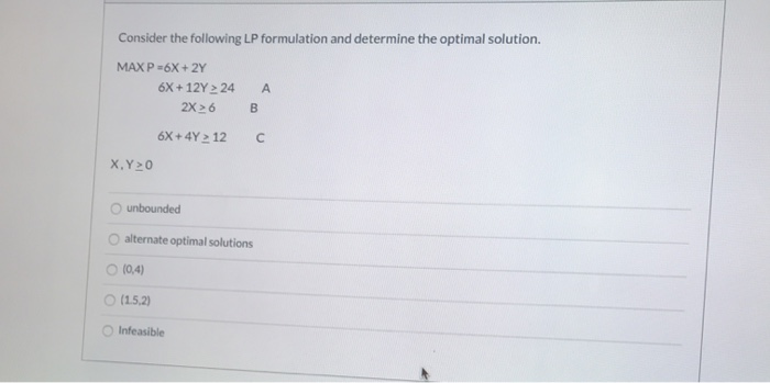 Solved Consider the following LP formulation and determine | Chegg.com