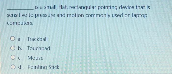 Solved is a small, flat, rectangular pointing device that is | Chegg.com