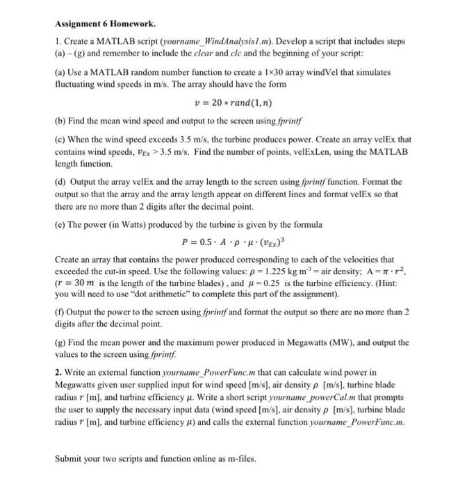 Solved Assignment 6 Homework. 1. Create a MATLAB script | Chegg.com