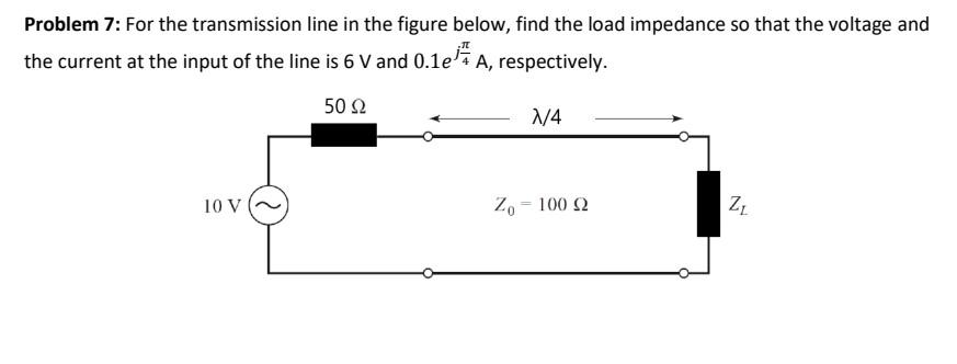 Solved Problem 7: For the transmission line in the figure | Chegg.com