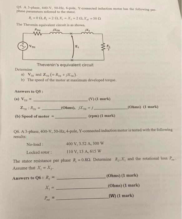 Solved OS. A 3-phase, 440-V, 50-Hz. 6-pole. Y connected | Chegg.com