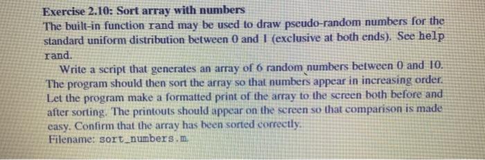 Solved Exercise 2.10: Sort array with numbers The built-in | Chegg.com