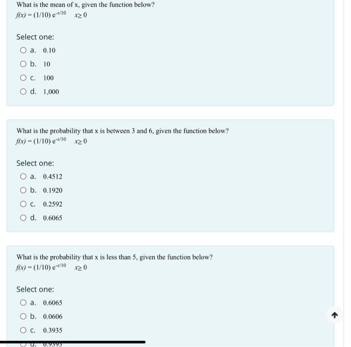 Solved What Is The Mean Of X Given The Function Below