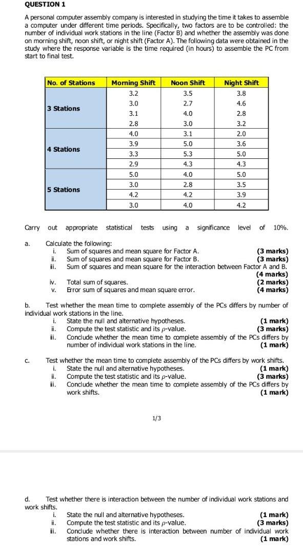 Solved QUESTION 1 A personal computer assembly company is | Chegg.com