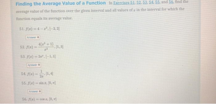 Solved Finding the Average Value of a Function In Exercises | Chegg.com