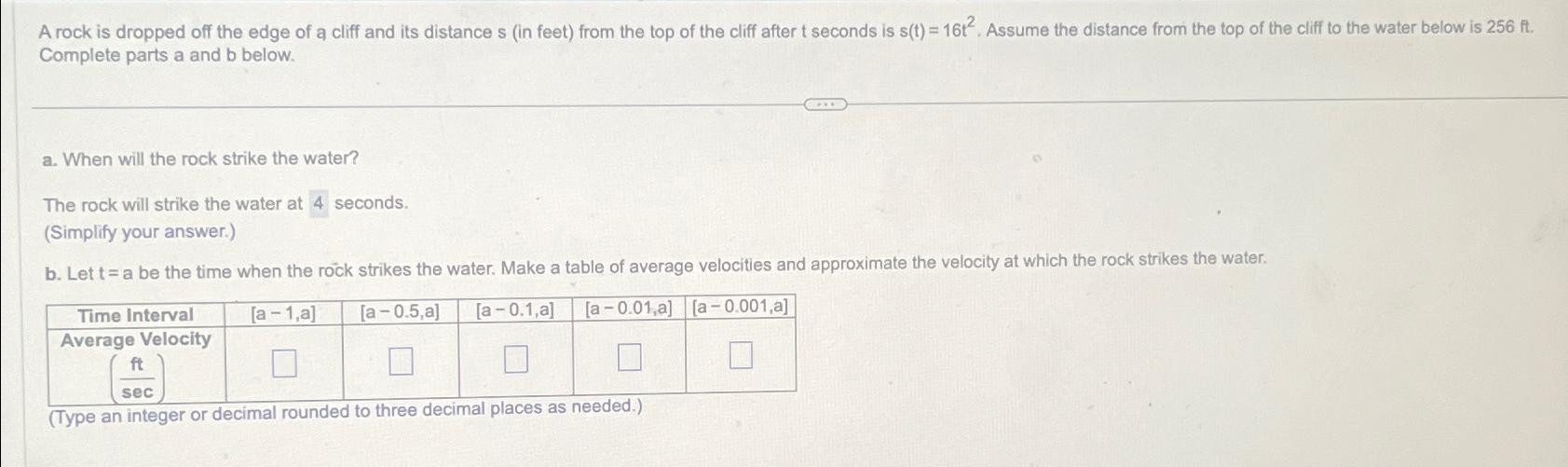 Solved A rock is dropped off the edge of a cliff and its | Chegg.com