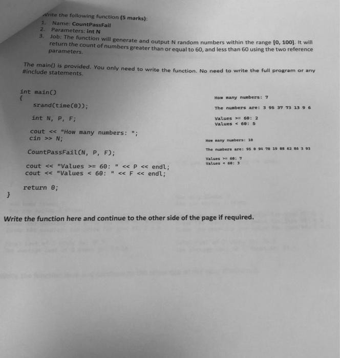 Solved Write the following function ( 5 marks): 1. Name: | Chegg.com