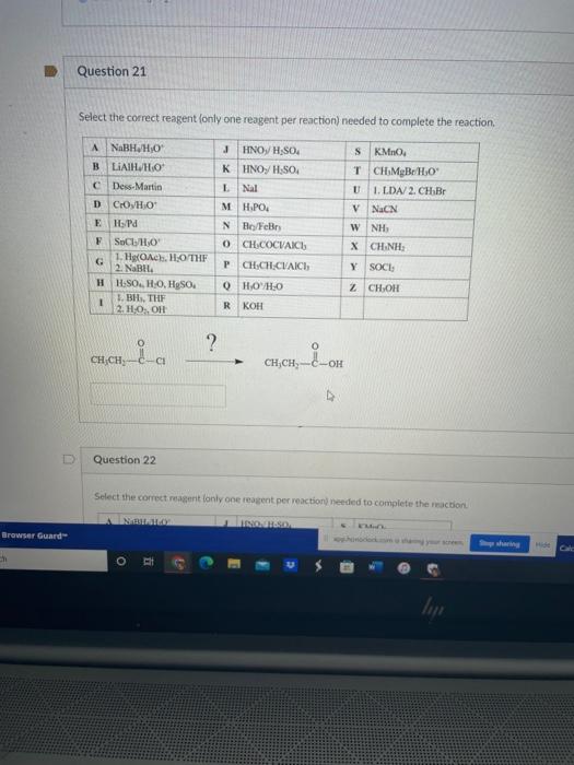 Solved Select The Correct Reagent Only One Reagent Per Chegg Com