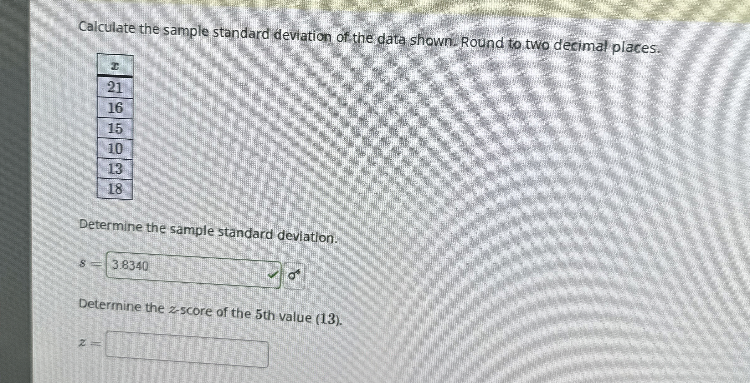 Solved Calculate the sample standard deviation of the data | Chegg.com