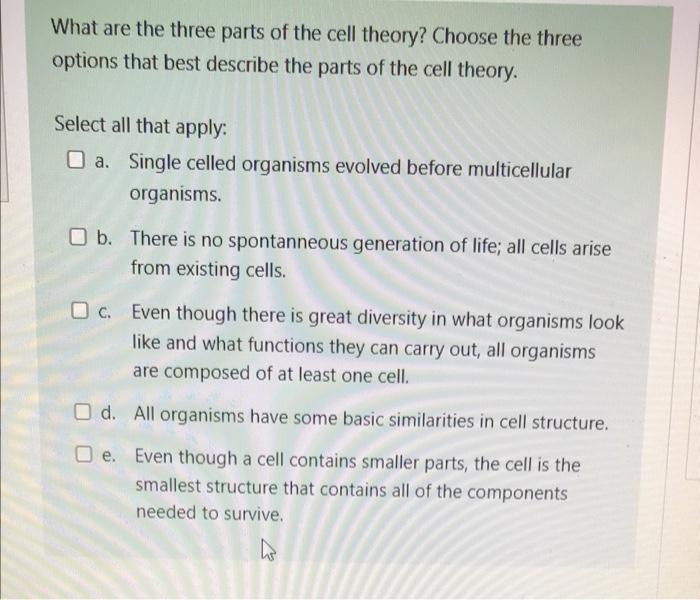 solved-what-are-the-three-parts-of-the-cell-theory-choose-chegg