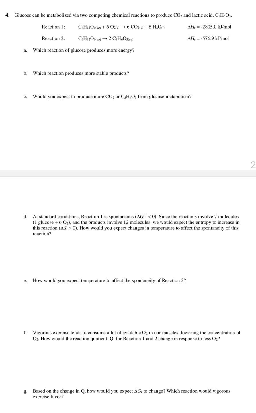 Solved Reaction 1: C6H12O6(aq)+6O2(g)→6CO2(g)+6H2O(l) | Chegg.com