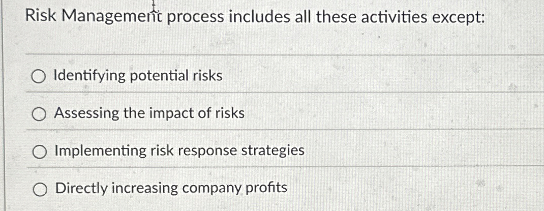 Solved Risk Management process includes all these activities | Chegg.com