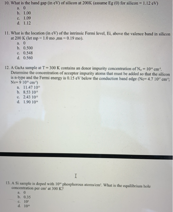 Solved 10. What is the band gap in eV) of silicon at 200K | Chegg.com