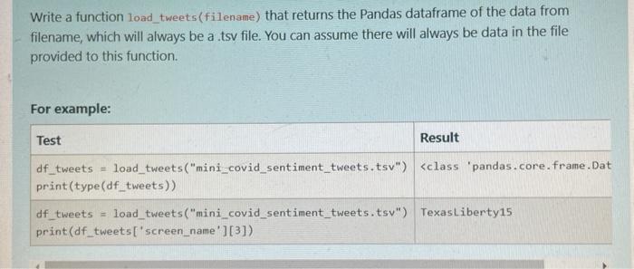 Solved Write a function load_tweets(filename) that returns | Chegg.com