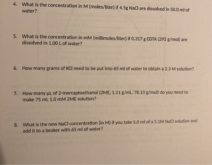 Solved 4. What is the concentration in M (moles/liter) if | Chegg.com