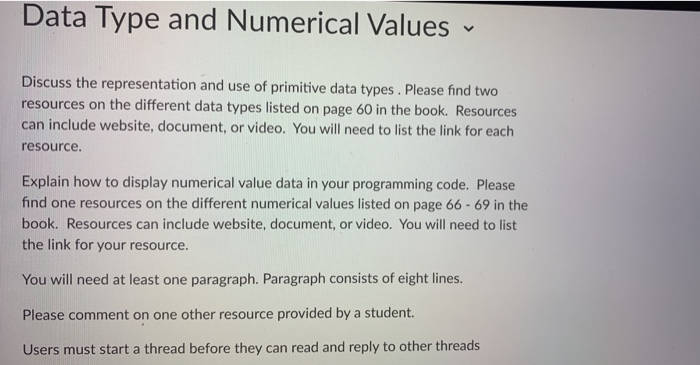 Solved Data Type and Numerical Values - Discuss the | Chegg.com