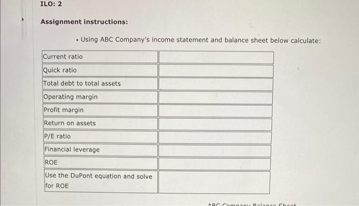 Solved Using the ABC Company's income statement and balance | Chegg.com