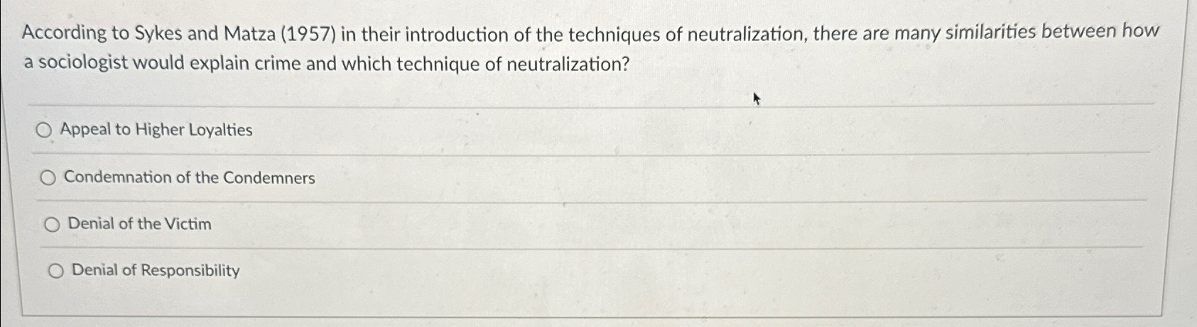 Solved According to Sykes and Matza (1957) ﻿in their | Chegg.com