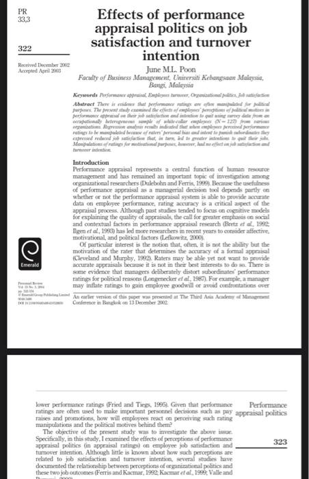 PR Effects of performance 33,3 appraisal politics on | Chegg.com