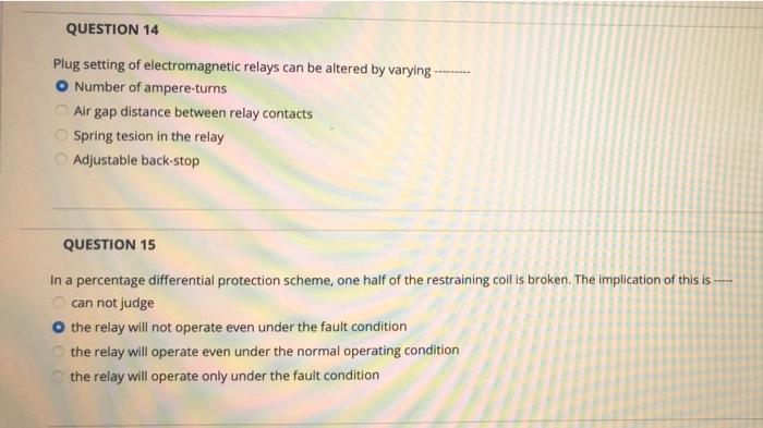 Solved QUESTION 14 Plug setting of electromagnetic relays | Chegg.com