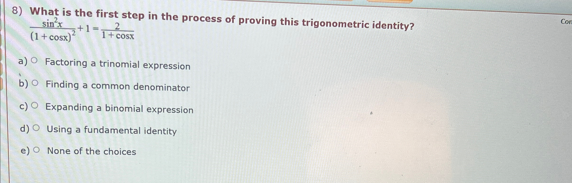 Solved What is the first step in the process of proving this | Chegg.com