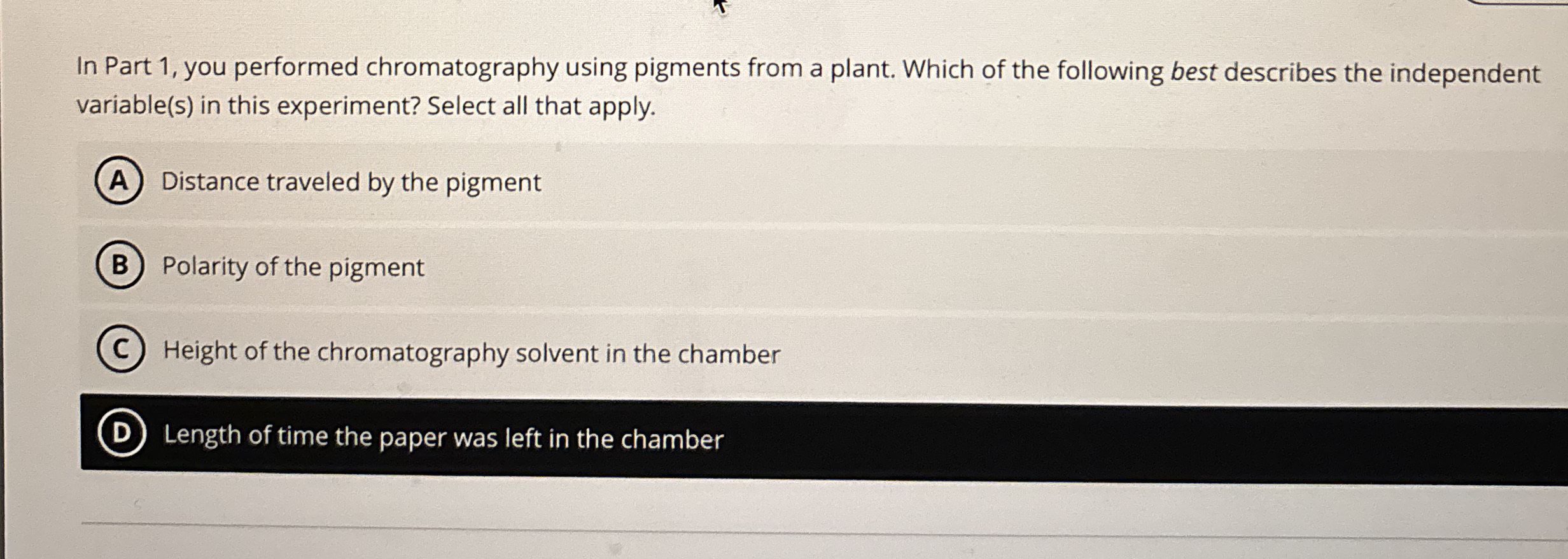 In Part 1, ﻿you performed chromatography using