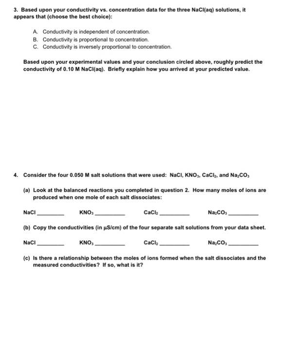 Solved 1. Based Upon Your Measured Conductivities, Classify 