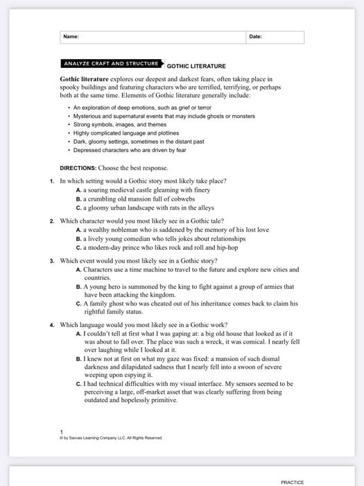 Name Date ANALYZE CRAFT AND STRUCTURE GOTHIC