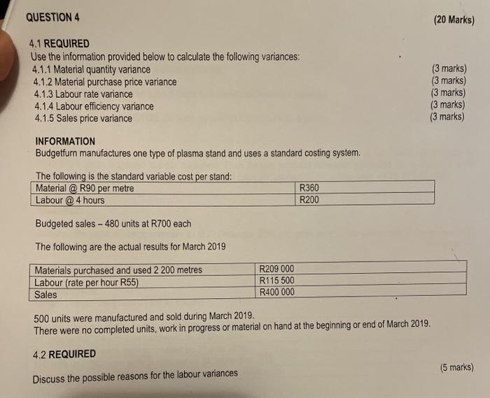 Solved QUESTION 4 (20 Marks) 4.1 REQUIRED Use the | Chegg.com