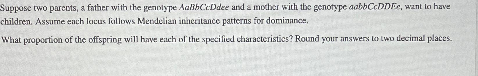 Solved Suppose two parents, a father with the genotype | Chegg.com