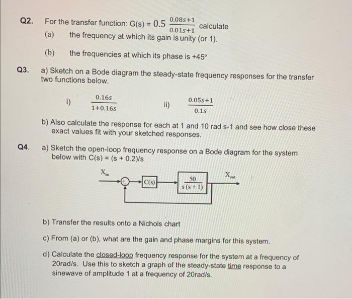 Q2. 0.08s +1 For the transfer function: G(s) = 0.5 | Chegg.com