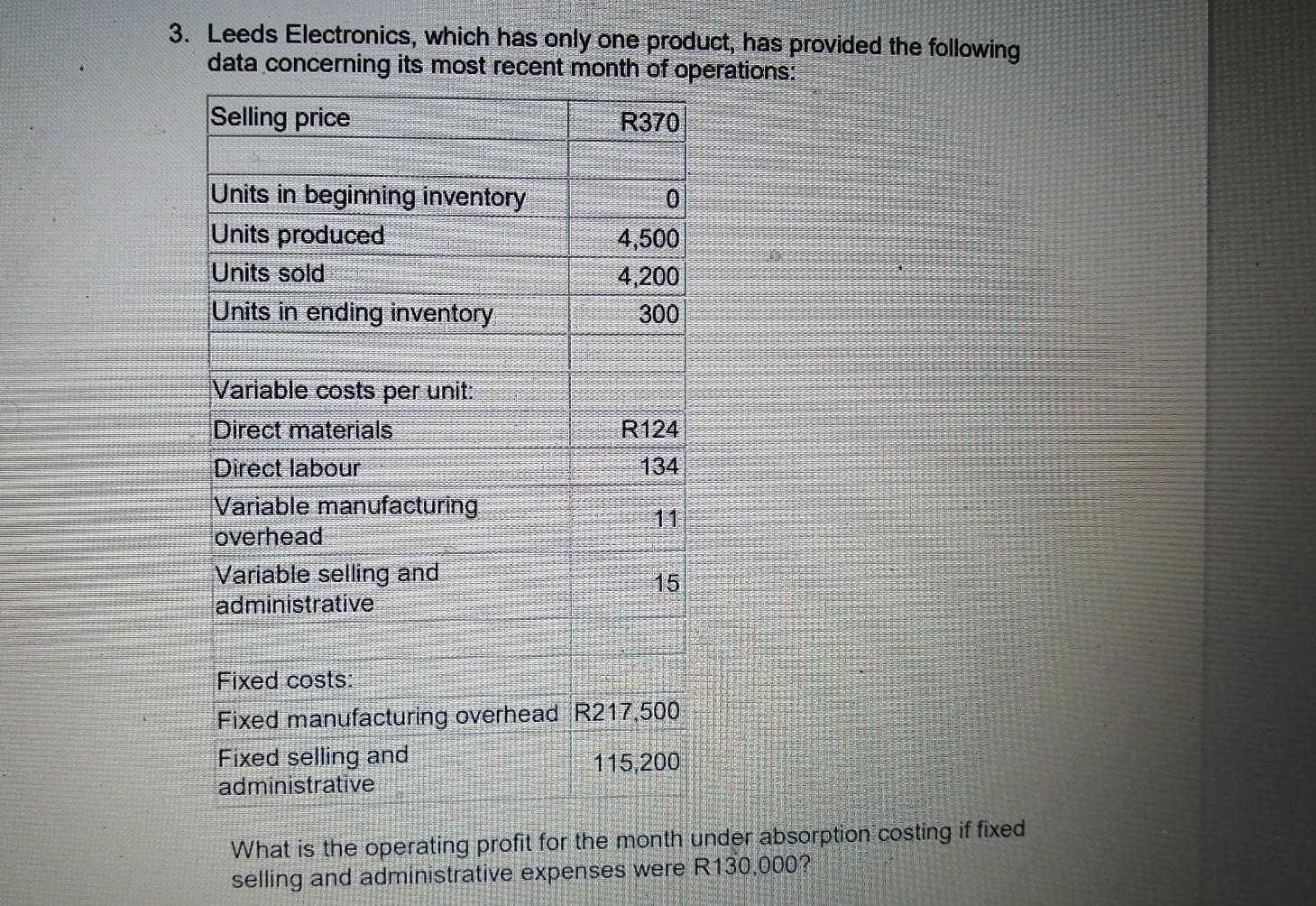 Solved 3. Leeds Electronics, which has only one product, has