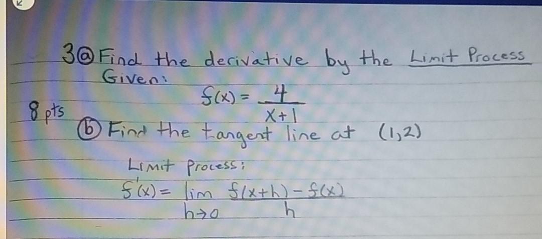 Solved X+1 3@ Find the derivative by the Limit Process | Chegg.com