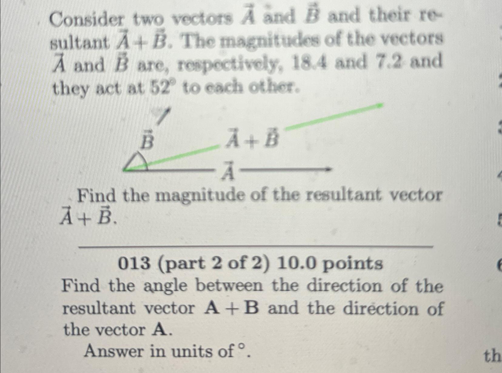 Solved Consider Two Vectors Vec(A) ﻿and Vec(B) ﻿and Their | Chegg.com