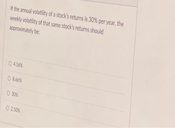 Solved If the annual volatility of a stock's returns is 30% | Chegg.com