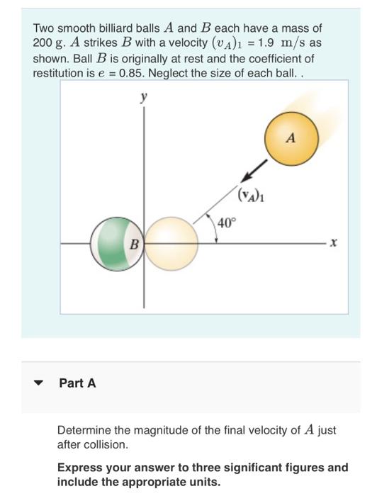 Solved Two Smooth Billiard Balls A And B Each Have A Mass Of | Chegg.com