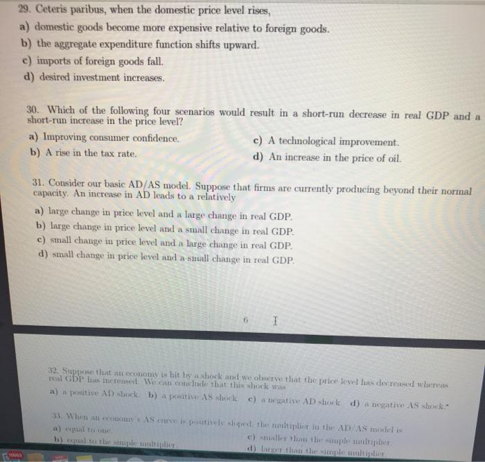 Solved 29. Ceteris paribus, when the domestic price level | Chegg.com